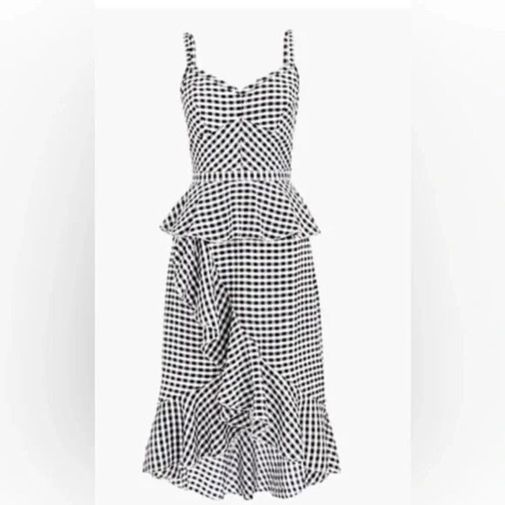 J.Crew Silk Gingham Navy & White Peplum Plaid Silk Dress Size 2 Quiet Luxury